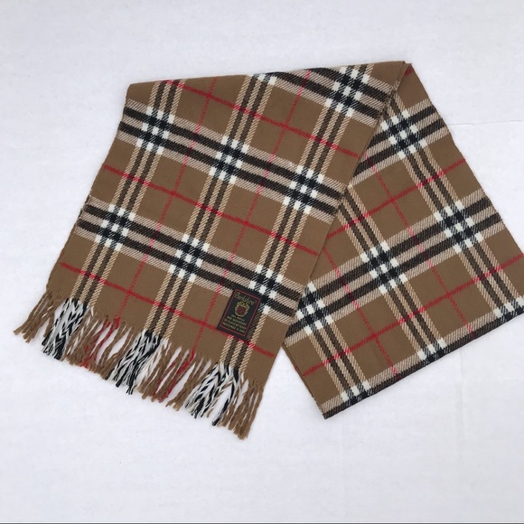Berkshire Khaki Tan Tartan Plaid Vintage Scarf - Picture 3 of 3